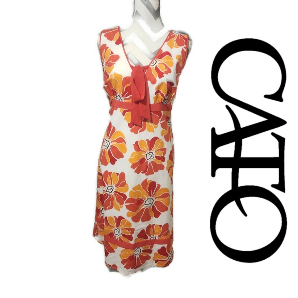 Cato Size 14 White Fit and Flair Sundress with Floral Pattern